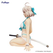 Load image into Gallery viewer, Beautiful statue of Okita J Soji from Fat/Grand Order. This amazing figure is launched by Good Smile Company as part of their latest FuRyu Noodle Stopper collection. The creator did a smashing job finishing this piece, showing this beautiful Assassin Class servant Okita J Soji posing elegantly, sitting down and holding her sword. This PVC statue stands at 11cm tall, and packaged in a gift/collectible box from Good Smile Company.