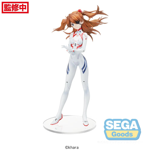 Captivating statue of Asuka Langley from the Legendary anime Evangelion. This beautiful statue is launched by SEGA as part of their latest SPM collection. - Adapted from the movie 3.0 + 1.0 Thrice Upon a Time.   This statue is created meticulously, showing Asuka posing elegantly in her famous plug suit. From the hair, facial expression down to every part of her suit, all created in in-depth detail. - Stunning ! 