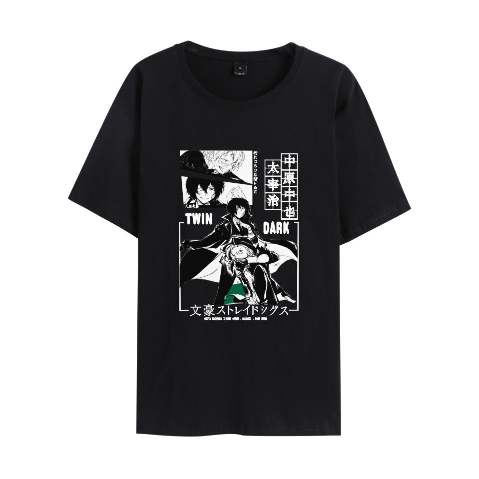 Bungou Stray Dogs Osamu Dazai and Chūya Nakahara Anime T-shirt (Unisex) round-neck