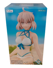 Load image into Gallery viewer, Beautiful statue of Okita J Soji from Fat/Grand Order. This amazing figure is launched by Good Smile Company as part of their latest FuRyu Noodle Stopper collection. The creator did a smashing job finishing this piece, showing this beautiful Assassin Class servant Okita J Soji posing elegantly, sitting down and holding her sword. This PVC statue stands at 11cm tall, and packaged in a gift/collectible box from Good Smile Company.
