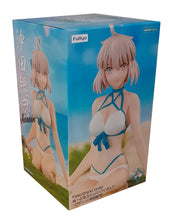 Load image into Gallery viewer, Beautiful statue of Okita J Soji from Fat/Grand Order. This amazing figure is launched by Good Smile Company as part of their latest FuRyu Noodle Stopper collection. The creator did a smashing job finishing this piece, showing this beautiful Assassin Class servant Okita J Soji posing elegantly, sitting down and holding her sword. This PVC statue stands at 11cm tall, and packaged in a gift/collectible box from Good Smile Company.