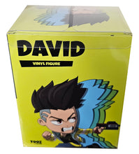 Load image into Gallery viewer, Free UK Royal Mail Tracked 24hr Delivery Stunning figure of David from the popular anime series Cyberpunk: Edge Runners. This fiery statue is launched by Youtooz as part of their amazing collection. The creator did a smashing job launching this piece, showing David wielding a pistol in his outstretched left hand, and leaves a blue and green afterimage in his stead as the background. - Truly stunning !