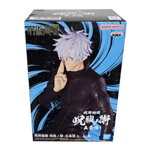 Load image into Gallery viewer, Cool statue of Satoru Gojo from the popular anime series Jujutsu Kaisen. This figure is launched by Banpresto as part of their latest Jufutsunowaza collection.   The creator did a fantastic job creating this piece, showing Satoru Gojo posing in his uniform, ready to perform his curse technique. - Truly stunning !   This PVC statue stands at 16cm tall, and packaged in a gift/collectible box from Bandai.  Official brand: Banpresto / Bandai
