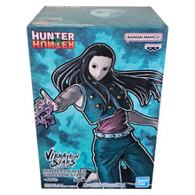 Load image into Gallery viewer, Free UK Royal Mail Tracked 24hr delivery Striking statue of Illumi Zoldyck from the legendary anime Hunter X Hunter. This amazing statue is launched by Banpresto as part of their latest Vibration Stars collection. The sculptor has completed this piece spectacularly, showing Illumi Zoldyck posing in battle mode throwing his primary weapon - "Needles". This PVC statue stands at 17cm tall, and packaged in a gift/collectible box from Bandai. Official brand: Bandai/Banpresto