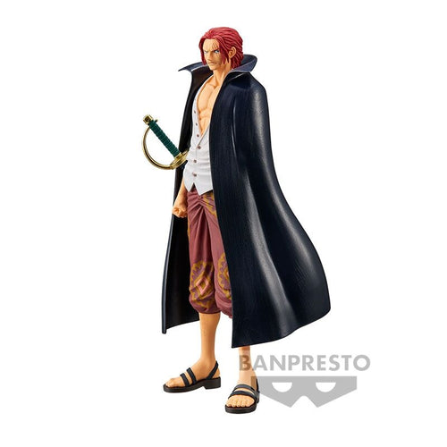 Cool statue of Shanks from the classic anime ONE PIECE. This figure is launched by Banpresto as part of their latest DXF collection - ONE PIECE FILM RED - The Grandline Men Vol.2   The creator had did a marvelous job on this piece. showing Shanks posing in his pirate gear, and with sword attached on side. - Stunning !   This PVC figure stands at 16cm tall, and packaged in a gift/collectible box from Bandai. 