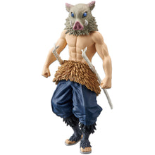 Load image into Gallery viewer, Cool figure of Inosuke Hashibira from the popular anime Demon Slayer. This figure is launched by Banpresto as part of their latest Vol 2 collection.   This figure is created stunningly, showing Inosuke posing in his famous Boar mask, and with his twin chipped Nichirin katanas.   This detailed PVC/ABS statue of Inosuke stands at 15cm tall, and packaged in a gift/collectible box from Bandai. 
