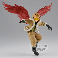 Load image into Gallery viewer, Free UK Royal Mail Tracked 24hr delivery   Remarkable statue of Hawks from the popular anime series My Hero Academia. This figure is launched by Banpresto as part of their latest The Amazing Heroes collection - Vol.24  This statue is created amazingly, showing Hawks posing in his battle gear, flying up in the air with his enormous wings. - Truly stunning !  This PVC figure stands at 14cm tall, and packaged in a gift / collectible box from Bandai.
