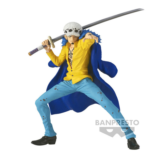 Spectacular statue of Trafalgar Law from the legendary anime ONE PIECE. This striking statue of Law is launched by Banpresto as part of their amazing Battle Record Collection.   This figure is created meticulously, showing Trafalgar Law posing in his pirate gear, holding his sword.   This PVC statue stands at 16cm tall, and packaged in a gift/collectible box from Bandai.  Official brand: Banpresto / Bandai 