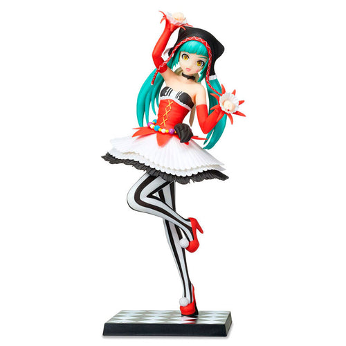 Free UK Royal Mail Tracked 24hr delivery   Beautiful statue of Hatsune Mike (Global Vocaloid Superstar). This amazing statue is launched by SEGA as part of their Super Premium Figure series.   This statue is created meticulously, showing Hatsune Miku posing elegantly in her Pierretta Future Tone outfit. - Truly stunning !  This PVC statue stands at 23cm tall, and packaged in a gift/collectible box from SEGA.  Official brand: SEGA