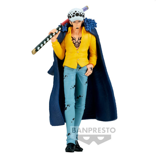 Free UK Royal Mail Tracked 24hr delivery   Amazing statue of Trafalgar Law from the legendary anime ONE PIECE. This figure is launched by Banpresto as part of their latest The Shukko series.   This statue is created meticulously, showing Trafalgar Law posing in his pirate gear, wearing his dark blue cape, and holding his Katana.   This PVC statue stands at 17cm tall, and packaged in a gift/collectible box from Bandai.