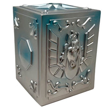 Load image into Gallery viewer, Free UK Royal Mail Tracked 24hr delivery Phenomenal Pandora box of Seiya Pegasus from the classic anime Saint Seiya. This Pandora money box is launched by TOEI ANIMATION is part of their latest PLASTOY collection. This Pandora box is created in excellent detail showing Seiya's pegasus symbol, shield and star. Size: 15cm Official brand: TOEI ANIMATION Excellent gift for any Saint Seiya fan.