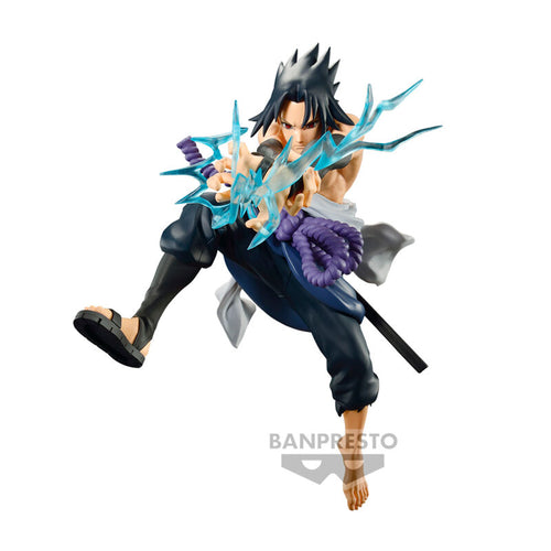 Super cool figure of Sasuke Uchiha from the popular anime Naruto. This premium statue is launched by Banpresto as part of their latest Vibration series. - Celebrating 20th anniversary of the TV animation Naruto.   The sculptor did a marvelous job on this piece, showing Sasuke posing in battle mode, wearing his uniform, sword attach on his back, adn in the air performing his primary move 