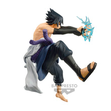 Load image into Gallery viewer, Super cool figure of Sasuke Uchiha from the popular anime Naruto. This premium statue is launched by Banpresto as part of their latest Vibration series. - Celebrating 20th anniversary of the TV animation Naruto.   The sculptor did a marvelous job on this piece, showing Sasuke posing in battle mode, wearing his uniform, sword attach on his back, adn in the air performing his primary move &quot;Chidori&quot;.  - Stunning ! 
