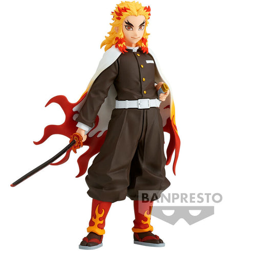 Striking figure of Rengoku Kyojuro from the popular anime Demon Slayer. This statue is launched by Banpresto as part of their latest collection.   The creator sculpted this piece amazingly, showing Rengoku posing in his Hashira uniform and holding the famous flame Nichirin sword. - Truly amazing !   This PVC statue stands at 17cm tall, and packaged in a gift / collectible box from Bandai / Banpresto. 