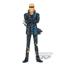Load image into Gallery viewer, FROM SPOILED SON TO MARINE SWORDSMAN
Bring one of One Piece's most transformed characters to your collection with this officially licensed Helmeppo DXF The Grandline Series Figure from ONE PIECE FILM RED, produced by Banpresto.
Helmeppo is captured in his distinctive Film Red appearance, standing confidently with his arms crossed and dressed from head to toe in black. His long blond hair, sunglasses and striking blue detailing give the figure an instantly recognisable look.
Look closely and you'll also sp