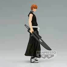 Load image into Gallery viewer, Free UK Royal Mail Tracked 24hr delivery   Striking statue of Ichigo Kurosaki from the legendary anime Bleach. This figure is launched by Banpresto as part of their latest Solid and Souls series.   This figure is created in excellent detail, showing Ichigo posing with his two swords (quincy &amp; soul reaper), in his classic soul reaper uniform,   This PVC statue stands at 17cm tall, and packaged in a gift / collectible box from Bandai.
