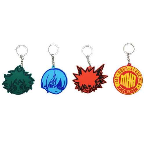 Free UK Royal Mail Tracked 24hr delivery   Official - My Hero Academia Keychain / Keyring set - SET OF 4   This set is launched by CYP brands as part of their latest collection. The set includes 4 x high quality pvc rubber keychains.   Characters: Izuku Midoriya, Shoto Todoroki, Katsuki Bakugo and their official logo.   Official brand: CYP   Excellent for for any My Hero Academia fan. 