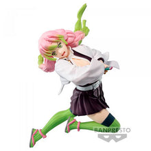 Load image into Gallery viewer, Gorgeous figure of Mitsuri Kanrojo from the popular anime series Demon Slayer. This statue is launched by Banpresto as part of their latest Vibration Stars Collection.   This figure is created amazingly, showing Mitsuri posing in her Hashira uniform, in battle mode and ready to draw out her Nichirin sword.   This PVC statue stands at 12cm tall, and packaged in a gift/collectible box from Bandai. 
