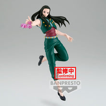 Load image into Gallery viewer, Free UK Royal Mail Tracked 24hr delivery Striking statue of Illumi Zoldyck from the legendary anime Hunter X Hunter. This amazing statue is launched by Banpresto as part of their latest Vibration Stars collection. The sculptor has completed this piece spectacularly, showing Illumi Zoldyck posing in battle mode throwing his primary weapon - "Needles". This PVC statue stands at 17cm tall, and packaged in a gift/collectible box from Bandai. Official brand: Bandai/Banpresto