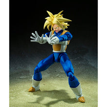 Load image into Gallery viewer, Free UK Royal Mail Tracked 24hr Delivery Spectacular articulated statue of Super Saiyan Trunks from the the legendary anime Dragon Ball Z. This premium figure is launched by Tamashii Nations as part of their new SHFiguarts collection - Infinite Latent Super Power version. The set comes with three facial expressions, premium articulated figure of Super Saiyan Trunks, and extra pair of hands to recreate different fighting postures.