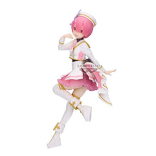 Load image into Gallery viewer, Free UK Royal Mail Tracked 24hr delivery
Beautiful statue of Ram from the popular anime Re:Zero Starting Life in Another World. This gorgeous statue is launched by Banpresto as part of their latest Stage Costume collection.
This figure is created stunningly, showing Ram posing beautifully in her white and pink stage costume.