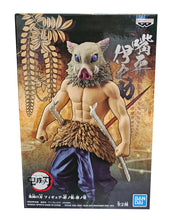 Load image into Gallery viewer, Cool figure of Inosuke Hashibira from the popular anime Demon Slayer. This figure is launched by Banpresto as part of their latest Vol 2 collection.   This figure is created stunningly, showing Inosuke posing in his famous Boar mask, and with his twin chipped Nichirin katanas.   This detailed PVC/ABS statue of Inosuke stands at 15cm tall, and packaged in a gift/collectible box from Bandai. 

