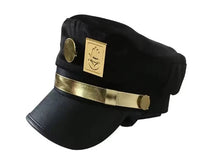Load image into Gallery viewer, Free UK Royal Mail Tracked 24hr delivery 
Premium cosplay hat of Jotaro Kujo from the popular anime JoJo's Bizarre Adventure. 
This super cool hat is designed in excellent detail, adapted directly from the anime. 
Material: Cotton / Hard front cap / metal badges and logo
Size: Unisex
Excellent for cosplay and Halloween events.