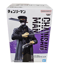 Load image into Gallery viewer, Spectacular statue of Katana Man from the popular anime series Chainsaw Man. This figure is launched by Banpresto as part of their latest Chain Spirits series Vol. 6.   This figure is created meticulously, showing Katana Man posing in his demon form wearing his cool leather trench coat.   This PVC statue stands at 19cm tall, and packaged in a gift / collectible box from Bandai.   Official brand: Banpresto / Bandai 
