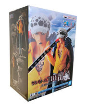 Load image into Gallery viewer, Free UK Royal Mail Tracked 24hr delivery   Amazing statue of Trafalgar Law from the legendary anime ONE PIECE. This figure is launched by Banpresto as part of their latest The Shukko series.   This statue is created meticulously, showing Trafalgar Law posing in his pirate gear, wearing his dark blue cape, and holding his Katana.   This PVC statue stands at 17cm tall, and packaged in a gift/collectible box from Bandai.
