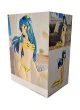 Load image into Gallery viewer, Beautiful statue of Lum from the classic anime Urusei Yatsura. This statue is launched by Banpresto as part of their latest Relax Time collection. This statue is created beautifully, showing Lum posing in her yellow bikini suit. This PVC figure stands at 14cm tall, and packaged in a premium gift/collectible box from Bandai. Official brand: Banpresto / Bandai