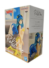 Load image into Gallery viewer, Beautiful statue of Lum from the classic anime Urusei Yatsura. This statue is launched by Banpresto as part of their latest Relax Time collection. This statue is created beautifully, showing Lum posing in her yellow bikini suit. This PVC figure stands at 14cm tall, and packaged in a premium gift/collectible box from Bandai. Official brand: Banpresto / Bandai