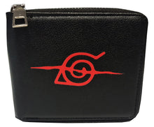 Load image into Gallery viewer, Naruto Anime Zipped Wallet -Hidden Leaf Village Logo - Premium PVC Leather / Black - Unisex
