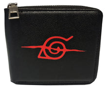 Load image into Gallery viewer, Naruto Anime Zipped Wallet -Hidden Leaf Village Logo - Premium PVC Leather / Black - Unisex