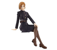Load image into Gallery viewer, Stunning statue of Nobara Kugisaki from the popular anime Jujutsu Kaisen. This figure is launched by GOOD SMILE COMPANY as part of their FuRyu Noodle Stopper collection. - Adapted from the movie Jujutsu Kaisen: 0. The sculptor did an amazing job creating this statue, showing Nobara posing elegantly in her uniform, sitting down with her legs crossed. This PVC figure stands at 14cm tall, and packaged in a gift/collectible box from GOOD SMILE COMPANY.