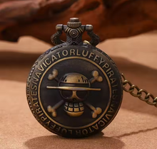 Load image into Gallery viewer, Free UK Royal Mail Tracked 24hr delivery
Beautiful crafted ONE PIECE (Jolly Roger) pocket watch. Adapted from the popular anime series ONE PIECE.
Premium DTG design, and carved/embossed on to the outer metal case of the watch. Front and back design, and all around the edges of the watch. Comes with a long necklace chain attached.
Batteries included (click and start).
Excellent Gift for any ONE PIECE fan.
Size:
Watch: Diameter: 4.6cm (Total height include top: 5cm)