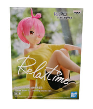 Load image into Gallery viewer, Free UK Royal Mail Tracked 24hr delivery   Beautiful statue of Ram from the popular anime series Re:Zero Starting Life in Another World. This amazing figure is launched by Banpresto as part of their latest Relax Time Series.   The statue shows Ram sitting down posing in her training sports outfit. The figure is created beautifully. - Truly stunning.   This PVC figure stands at 14cm tall, and packaged in a premium gift/collectible box from Bandai.   Official brand: Banpresto / Bandai 
