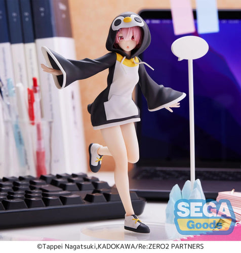 Free UK Royal Mail Tracked 24hr delivery   Beautiful statue of Rem from the popular anime series Re:Zero Starting Life in Another World. This figure is launched by SEGA as part of their latest Luminasta collection.  This figure is created beautifully, showing Rem posing beautifully in her super cute Penguin outfit, standing beside her pop up stand. The stand can also used as a pen holder. 
