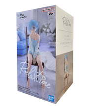 Load image into Gallery viewer, Free UK Royal Mail Tracked 24hr delivery
Beautiful statue of Rem from the popular anime series "Starting Life in Another World Re:Zero", this amazing figure is launched by Banpresto as part of their latest Relax Time Series.
The statue shows Rem posing elegantly in her sky blue night gown sitting on her chair (chair included). The figure is created beautifully. - Truly stunning.
This PVC figure stands at 20cm tall, and packaged in a premium gift/collectible box from Bandai.