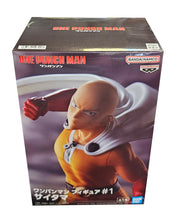 Load image into Gallery viewer, Free UK Royal Mail Tracked 24hr delivery   Super cool figure of Saitama from the popular anime ONE PUNCH MAN. This statue is launched by Banpresto as part of their latest collection.   The creator had finished this piece perfectly, showing Saitama in his hero outfit, posing in battle mode, ready to unleash his finishing punch.   This PVC statue stands at 13cm tall, comes with a base, and packaged in a gift / collectible box from Bandai.   Official Brand: Banpresto /  Bandai 
