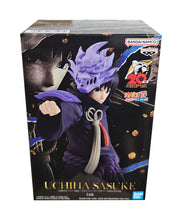 Load image into Gallery viewer, Striking statue of Sasuke Uchiha from the legendary anime Naruto Shippuden. This figure is launched by Banpresto as part of the latest collection celebrating the 20th Anniversary of Naruto.   The creator completed this piece in excellent fashion, showing Sasuke posing in his latest traditional uniform!   This PVC statue stands at 16cm tall, and packaged in a gift/collectible box from Bandai. 
