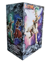 Load image into Gallery viewer, Free UK Royal Mail Tracked 24hr delivery Cool figure of Senku Ishagami from the popular anime series Dr.Stone. This statue is launched by Banpresto as part of their latest Figure of STONE WORLD series. The figure is created beautifully, showing Senku posing in his stone world outfit with his tool bag strapped to his side, and the famous E=MC2 equation across his chest.
