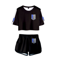 Load image into Gallery viewer, FREE UK Royal Mail Tracked 24hr service Attack On Titan T-shirt and Shorts set. DTG High-quality print. Light weight, and smooth material. Material: Polyester Excellent gift for any Attack On Titan fan.