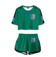 Load image into Gallery viewer, FREE UK Royal Mail Tracked 24hr service Attack On Titan T-shirt and Shorts set. DTG High-quality print. Light weight, and smooth material. Material: Polyester Excellent gift for any Attack On Titan fan.