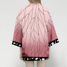 Load image into Gallery viewer, Excellent for all the DEMON SLAYER's cosplay fans. This cape/gown is made from high quality polyester which gives off a silken and smooth feel. Premium DTG print with striking colours. Nezuko Kamado related design in front and back, also we have used DTG print technology to print the logo on. Easy to wash and the design will not tear or crack.