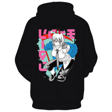 Load image into Gallery viewer, Free UK Royal Mail Tracked 24hr delivery Striking design of "Power" from the latest anime Chainsaw Man. Premium DTG technology prints the design directly onto the hoodie which makes the design really stand out, easy to wash, and the colours will not fade or crack. The silken style of this polyester hoodie makes it lightweight and comfortable to wear. A large front pocket and an adjustable hood with drawstrings. Excellent gift for any Chainsaw Man fan.