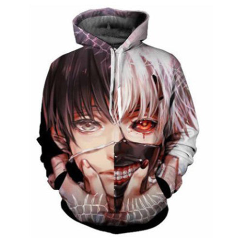 Sharp design of Tokyo Ghoul anime hoodie. Premium DTG print with striking colours - polyester hoodie. The silken style of this hoodie makes this hoodie lightweight and comfortable to wear. Excellent for Summer/Autumn.  The DTG technology print the design directly onto the hoodie which makes the design really stand out, easy to wash, and the colour of design will not fade or crack. Adjustable drawstring for the hood with a large front pockets.