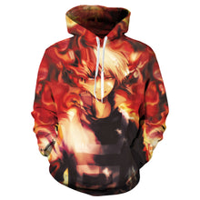 Load image into Gallery viewer, Free UK Royal Mail Tracked 48hr delivery  Cool design of My Hero Academia Shoto Todoroki Anime hoodie.   Premium DTG technology prints the design directly onto the hoodie which makes the design really stand out, easy to wash, and the colours will not fade or crack.  The silken style of this polyester hoodie makes it lightweight and comfortable to wear. A large front pocket and an adjustable hood with drawstrings.  Excellent gift for any My Hero Academia fan.
