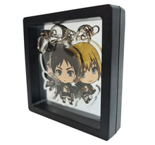 Load image into Gallery viewer, Cool set of Attack On Titan keychains. Premium design DTG quality acrylic keyrings. The main acrylic panel stands at 6cm (approx), and 4mm (approx) thickness. 3 piece set and packaged in a cute see-through pouch. Keychain 1: Armin Arlert Keychain 2: Eren Yeager Keychain 3: Mikasa Ackerman