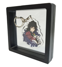 Load image into Gallery viewer, Free UK Royal Mail 24hr delivery  Demon Slayer Giyu Tomioka keychain.  Premium design DTG quality acrylic keyring packaged in a window display gift box.  The main acrylic panel of the keyring stands at 6cm (approx), and 4mm (approx) thickness.  Excellent gift for any Demon Slayer fan. 
