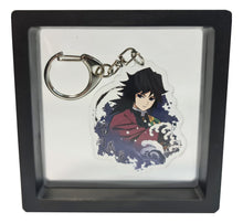 Load image into Gallery viewer, Free UK Royal Mail 24hr delivery  Demon Slayer Giyu Tomioka keychain.  Premium design DTG quality acrylic keyring packaged in a window display gift box.  The main acrylic panel of the keyring stands at 6cm (approx), and 4mm (approx) thickness.  Excellent gift for any Demon Slayer fan. 
